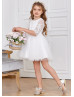 Elbow Sleeves Ivory Lace Tulle Minimalist Flower Girl Dress